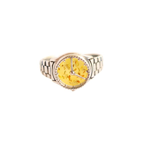 Baltic Lemon Amber Clock Ring in 925 Sterling Silver Size 8.5 - Picture 3 of 7